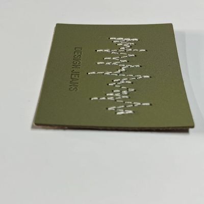 Gemachte Grüne Jeans Lederetikett Tag Nähte Schließung Typ Für Kleidung